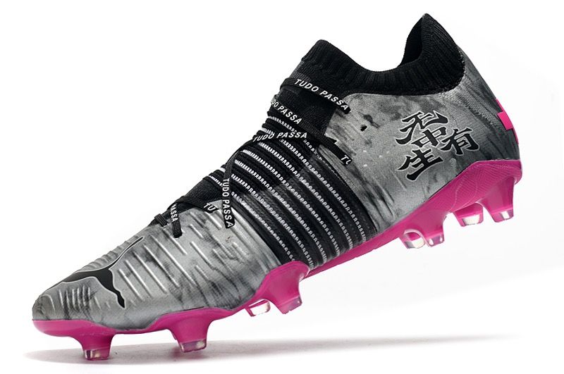 gray and pink soccer cleats